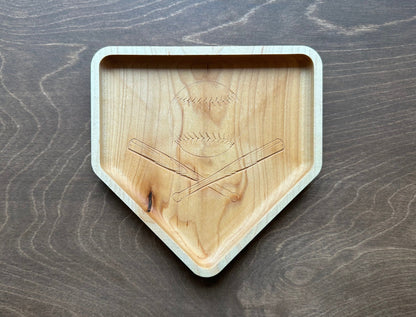 Baseball Home Plate Shape Hardwood Catchall Tray | Personalized | Home Base | Serving Tray | Maple | Cherry | Walnut | Softball
