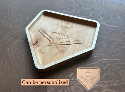 Baseball Home Plate Shape Hardwood Catchall Tray | Personalized | Home Base | Serving Tray | Maple | Cherry | Walnut | Softball