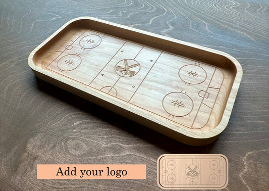 Hockey Rink Shape Hardwood Catchall Tray | Trivet | Serving Board | Charcuterie | Own Logo | Maple | Cherry | Walnut | Custom | Personalized