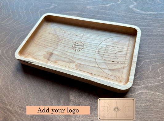 Basketball Court Shape Hardwood Catchall Tray | Trivet | Serving Board | Charcuterie | Personalized | Maple | Cherry | Walnut | Logo