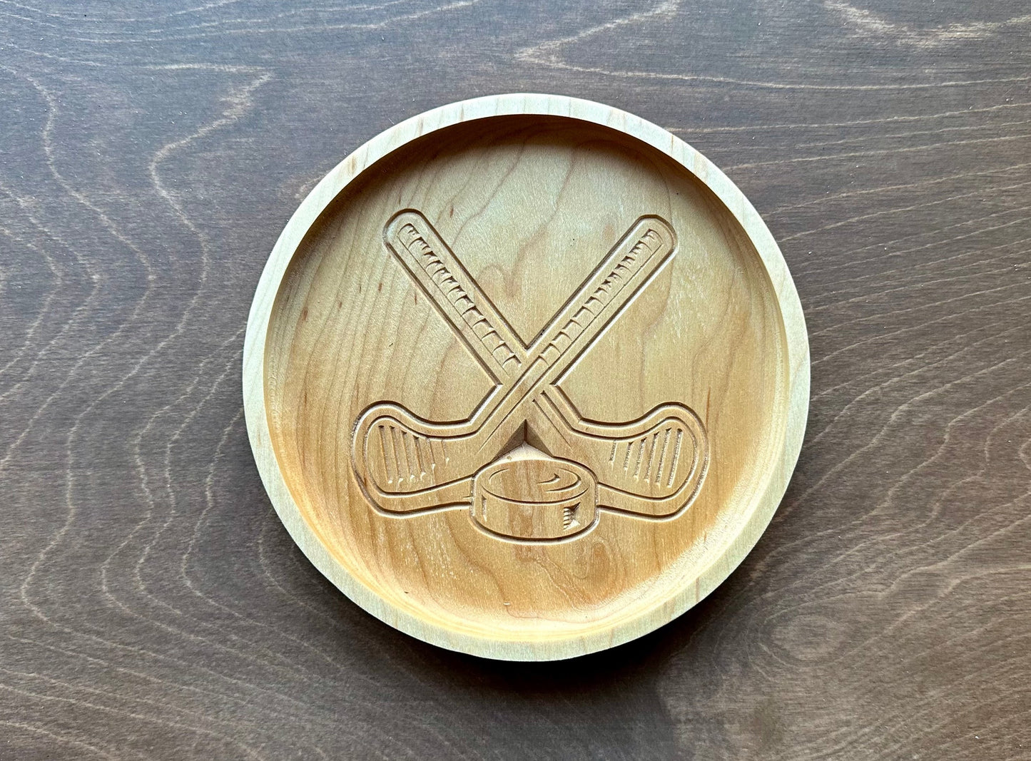 Hockey Sticks and Puck Hardwood Catchall Tray | Trivet | Personalized | Serving Tray | Charcuterie Board | Maple | Cherry | Walnut