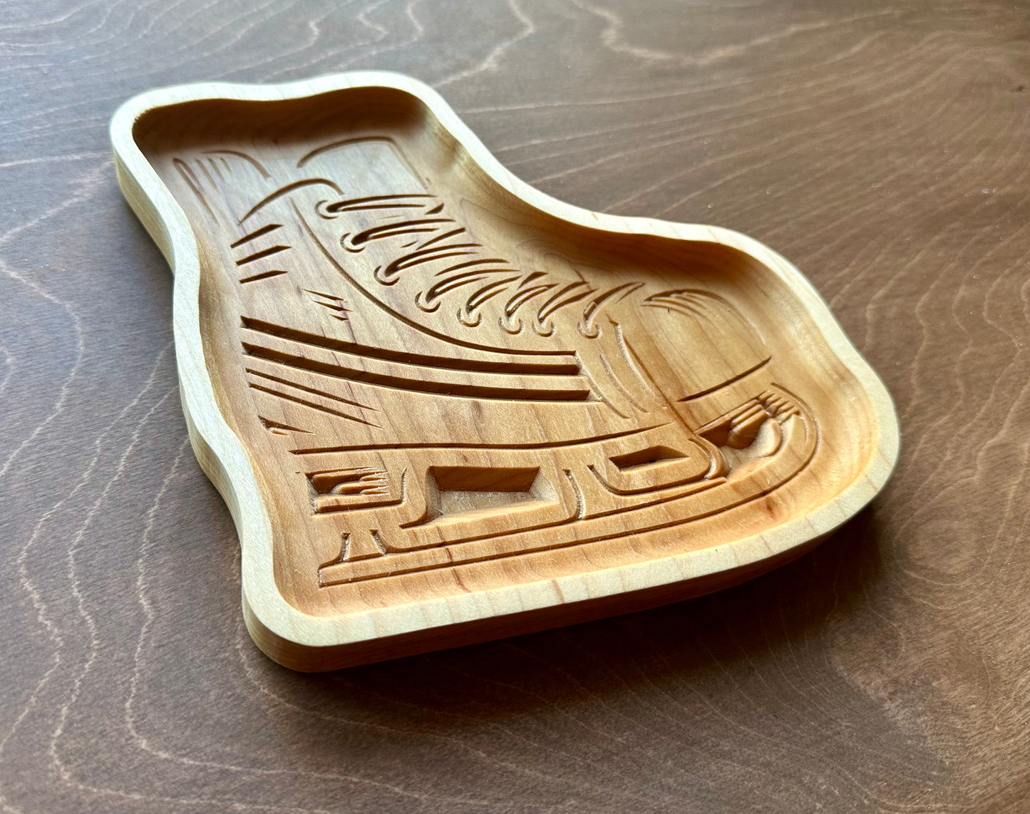 Skate Shape Hardwood Catchall Tray | Trivet | Personalized | Serving Board | Charcuterie | Maple | Cherry | Walnut | Hockey | Ice Skating