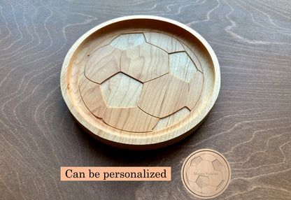 Soccer Ball/Football Shape Hardwood Catchall Tray | Personalized | Serving Tray | Maple | Cherry | Walnut