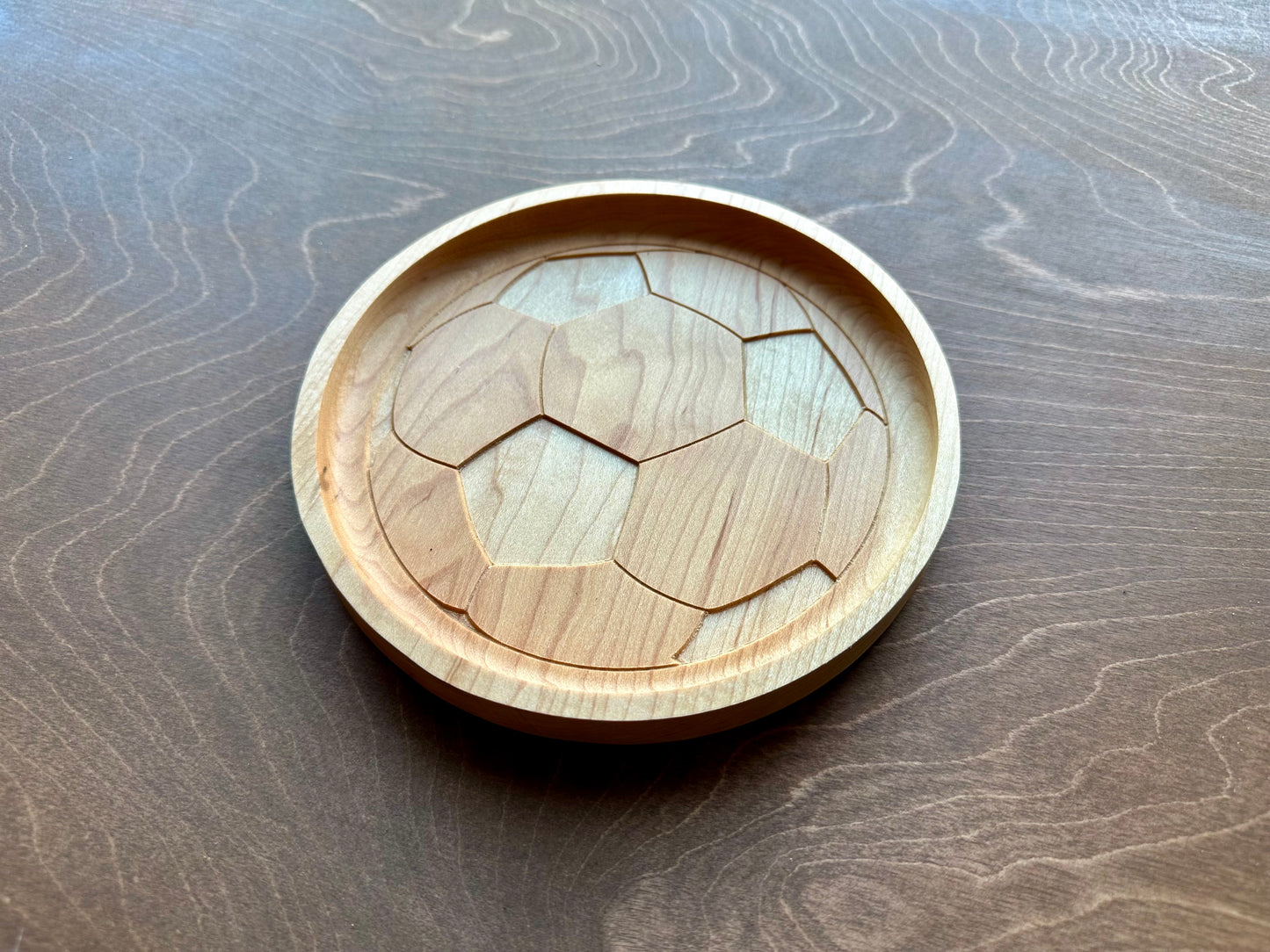 Soccer Ball/Football Shape Hardwood Catchall Tray | Trivet | Personalized | Serving Tray | Charcuterie Board | Maple | Cherry | Walnut