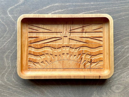 Plateau de vide-poches en bois dur, drapeau de la Colombie-Britannique | Érable | Cerisier | Noyer | Vancouver Victoria C.-B. Canada | Souvenir | En bois