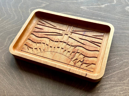 Plateau de vide-poches en bois dur, drapeau de la Colombie-Britannique | Érable | Cerisier | Noyer | Vancouver Victoria C.-B. Canada | Souvenir | En bois