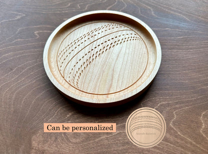 Cricket Ball Shape Hardwood Catchall Tray | Personalized | Serving Tray | Custom | Maple | Cherry | Walnut | Softball