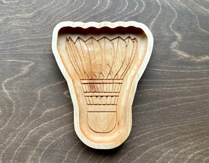 Badminton Shuttlecock Shape Hardwood Catchall Tray | Personalized | Maple | Cherry | Walnut