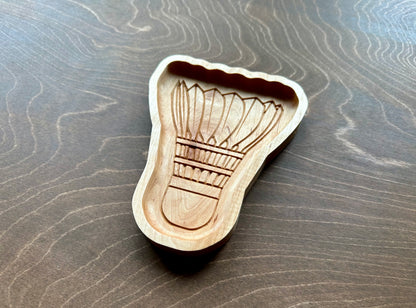 Badminton Shuttlecock Shape Hardwood Catchall Tray | Personalized | Maple | Cherry | Walnut