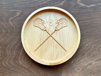 Lacrosse Sticks and Ball Hardwood Catchall Tray | Trivet | Personalized | Serving Tray | Maple | Cherry | Walnut