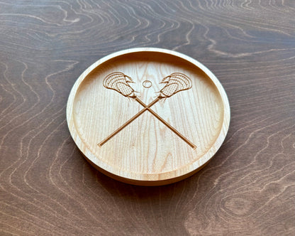 Lacrosse Sticks and Ball Hardwood Catchall Tray | Trivet | Personalized | Serving Tray | Maple | Cherry | Walnut