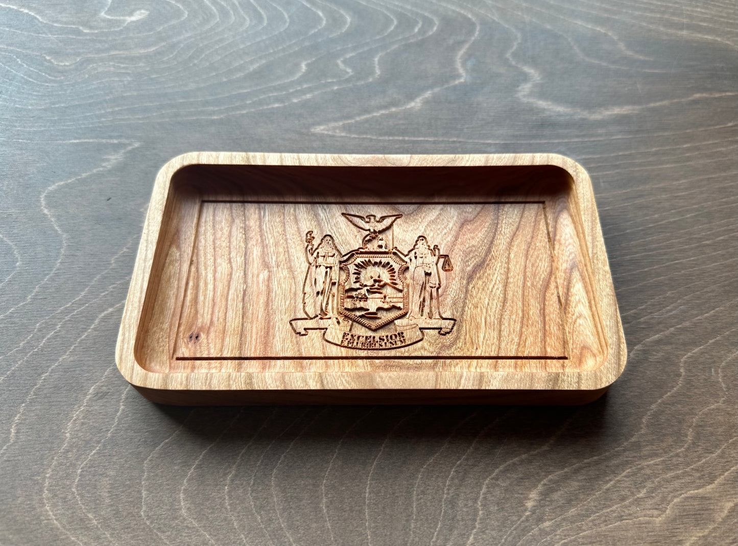 New York State Flag Hardwood Catchall Tray | Trivet | Serving Board | Charcuterie | Maple | Cherry | Walnut | Albany | USA