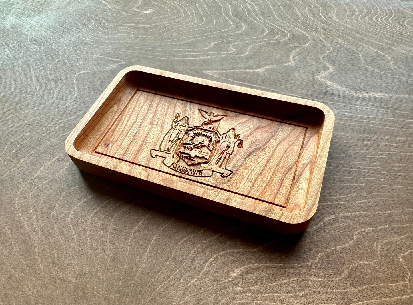 New York State Flag Hardwood Catchall Tray | Trivet | Serving Board | Charcuterie | Maple | Cherry | Walnut | Albany | USA