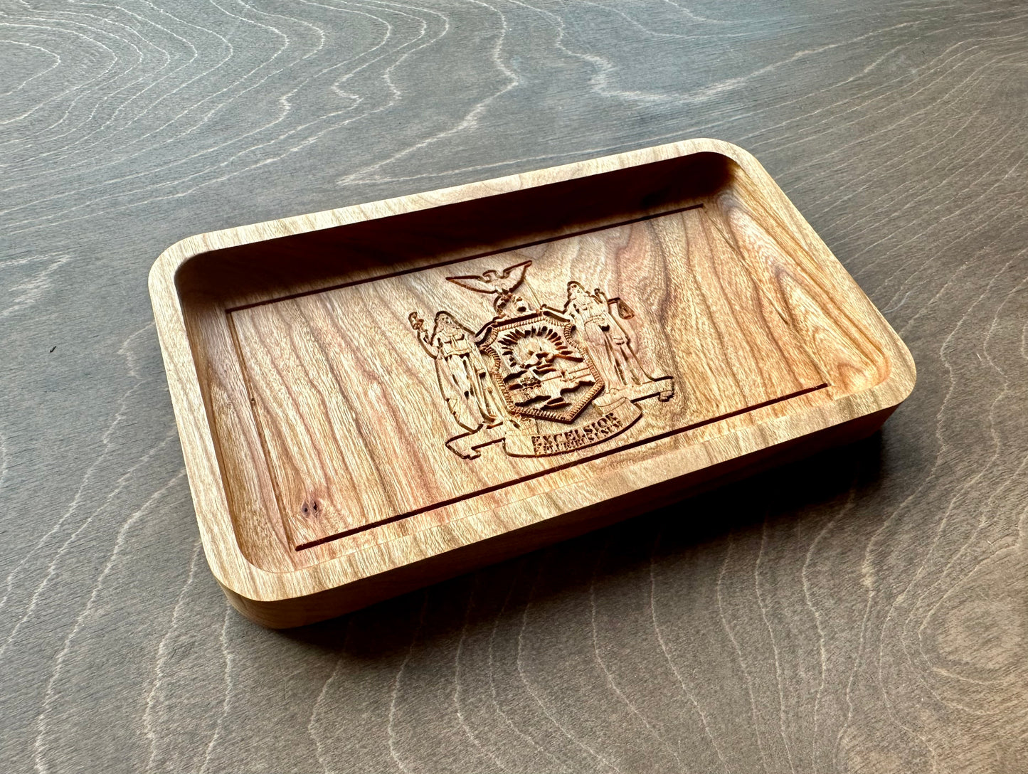 New York State Flag Hardwood Catchall Tray | Trivet | Serving Board | Charcuterie | Maple | Cherry | Walnut | Albany | USA