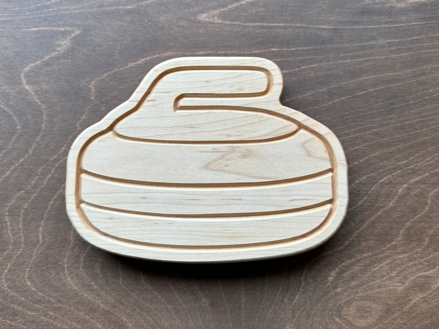 Curling Stone Shape Hardwood | Trivet | Catchall Tray | Personalized | Serving Board | Charcuterie | Maple | Cherry | Walnut