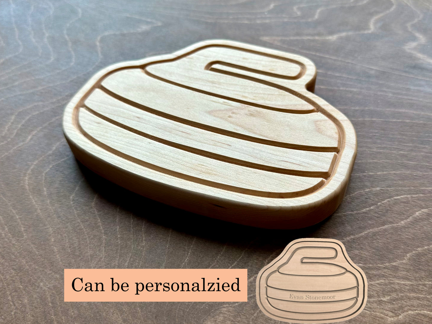 Curling Stone Shape Hardwood | Trivet | Catchall Tray | Personalized | Serving Board | Charcuterie | Maple | Cherry | Walnut