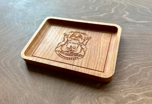 Michigan State Flag Hardwood Catchall Tray | Trivet | Serving Board | Charcuterie | Maple | Cherry | Walnut | Detroit Warren Grand Rapids