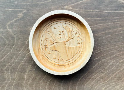 Wooden Canadian Quarter Coin Catchall Tray | Change | Gift | Souvenir | Keepsake | Money | Maple | Cherry | Walnut | 25 cent | Dollar