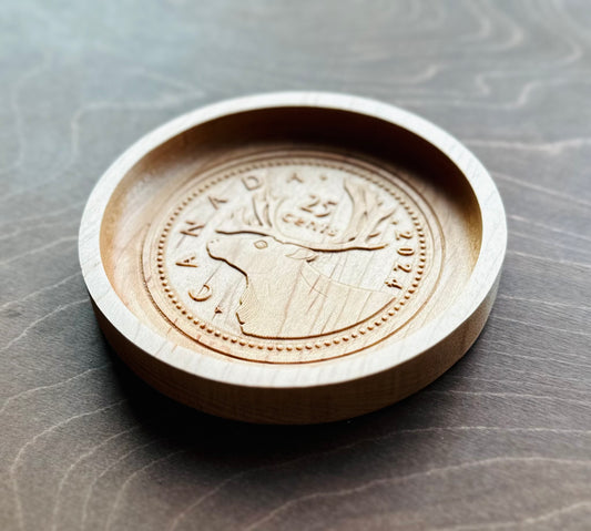 Wooden Canadian Quarter Coin Catchall Tray | Change | Gift | Souvenir | Keepsake | Money | Maple | Cherry | Walnut | 25 cent | Dollar