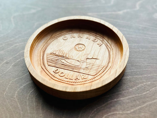 Wooden Canadian Loonie Coin Catchall Tray | Change | Gift | Souvenir | Keepsake | Money | Maple | Cherry | Walnut | One Dollar | Loon
