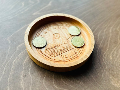 Wooden Canadian Coin Design Catchall Tray (Wholesale) | Loonie | Toonie | Maple | Cherry | Walnut |