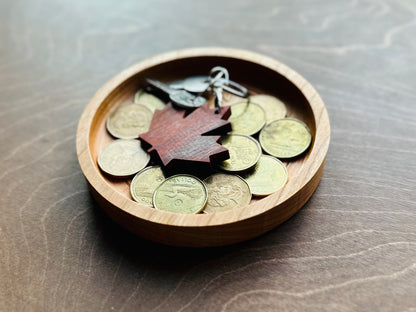 Wooden Canadian Coin Design Catchall Tray (Wholesale) | Loonie | Toonie | Maple | Cherry | Walnut |