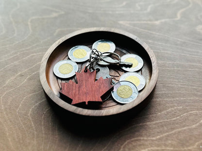 Wooden Canadian Coin Design Catchall Tray (Wholesale) | Loonie | Toonie | Maple | Cherry | Walnut |