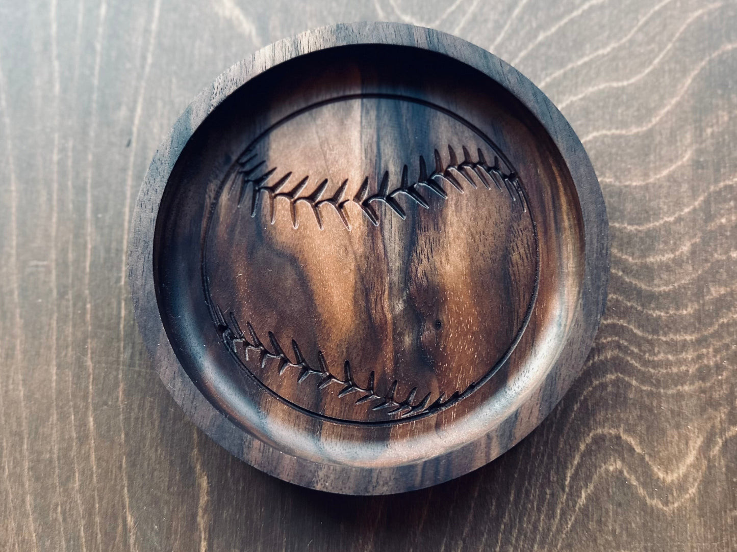 Baseball Shape Hardwood Catchall Tray | Trivet | Personalized | Serving Tray | Custom | Maple | Cherry | Walnut | Softball