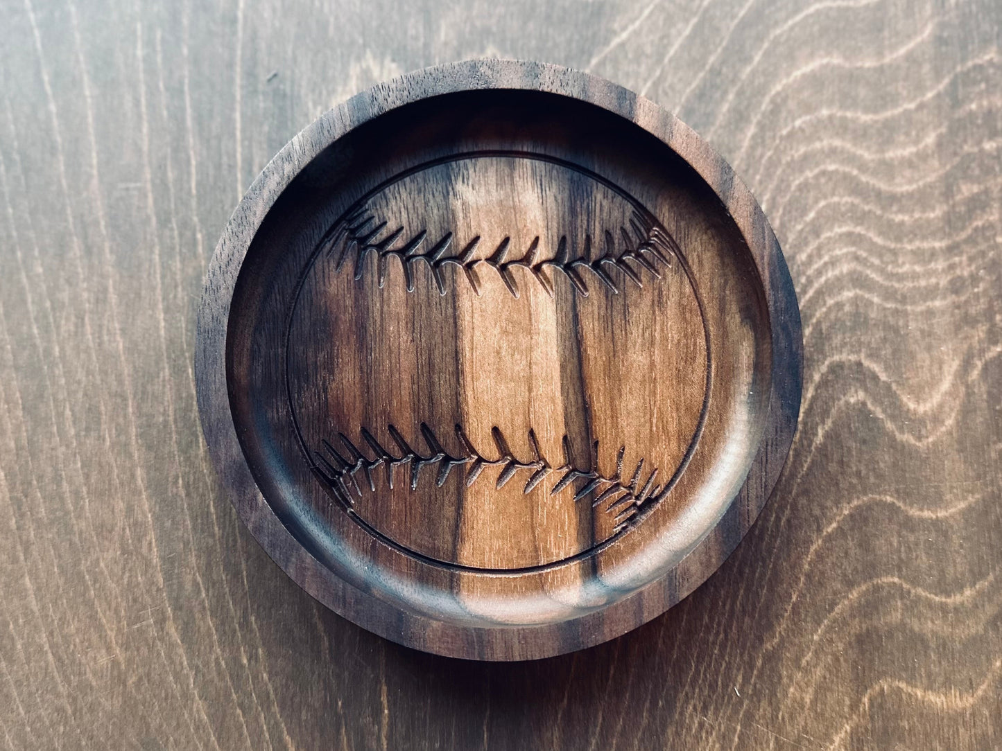 Baseball Shape Hardwood Catchall Tray | Trivet | Personalized | Serving Tray | Custom | Maple | Cherry | Walnut | Softball
