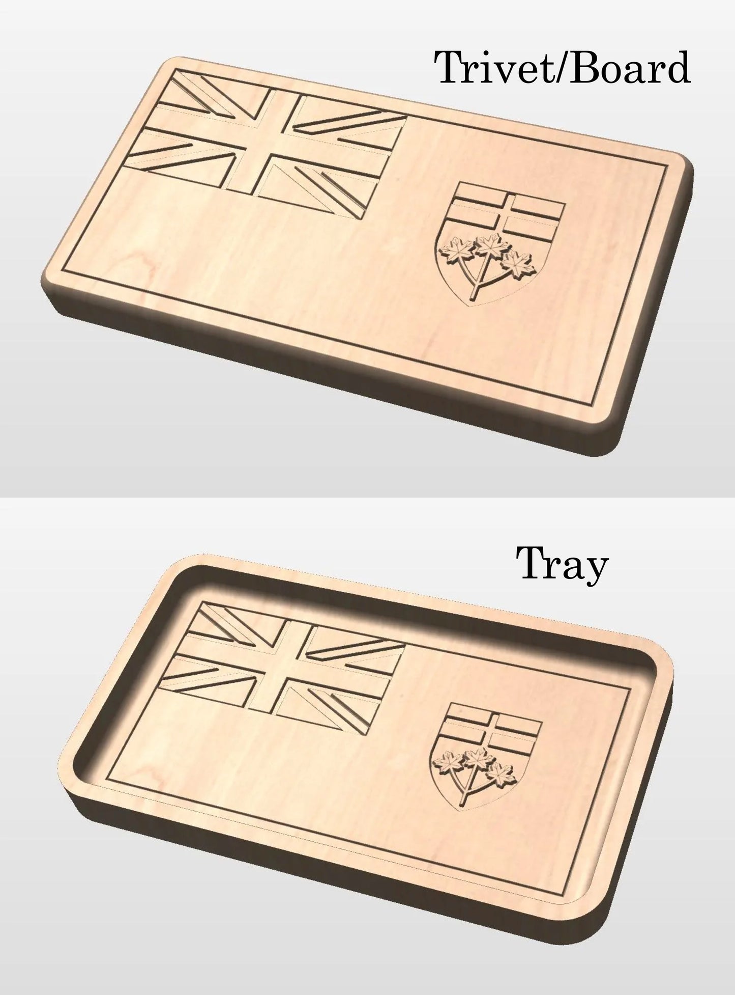 Plateau fourre-tout en bois dur avec drapeau de l'Ontario | Dessous de plat | Planche de service | Planche à charcuterie | Érable | Cerisier | Noyer | Toronto | Ottawa | ON Canada