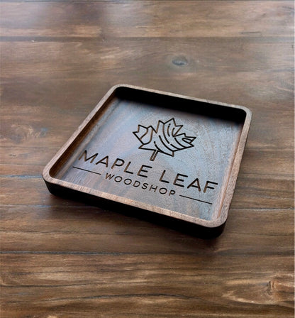 Business Logo Hardwood Catchall Tray | Personalized | Maple | Cherry | Walnut