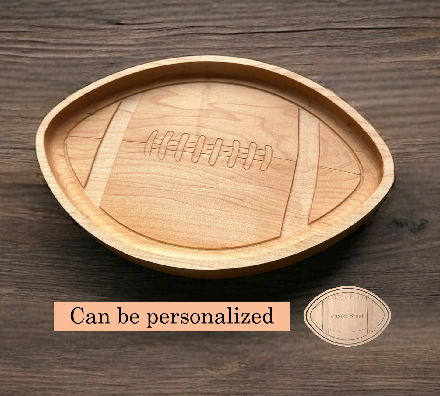 Canadian/American Football Shape Hardwood Catchall Tray | Trivet|  Personalized | Maple | Cherry | Walnut | Serving Board | Charcuterie