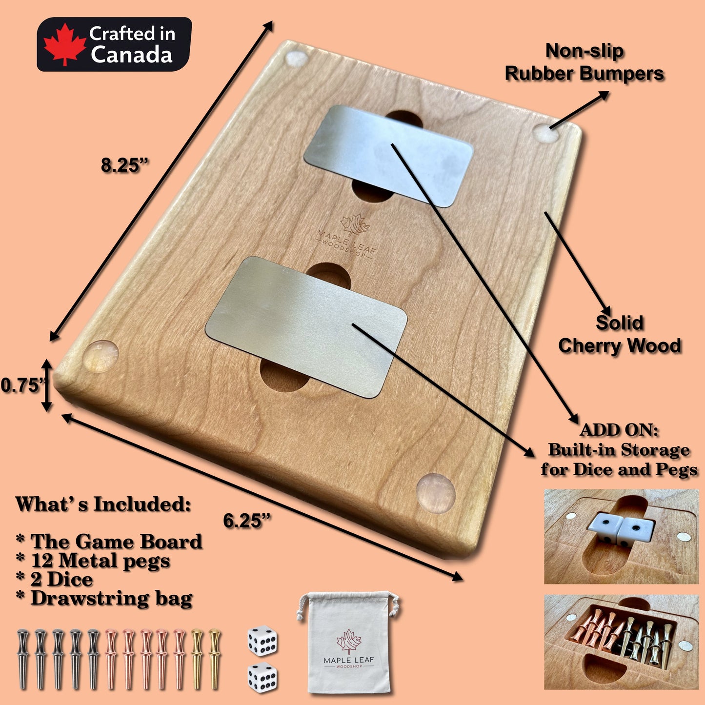 Jeu de société de baseball avec dés | Pliable | Format voyage | Rangement intégré | Jeu de dés | Piquets métalliques | Personnalisé | Votre logo | Bois dur de qualité supérieure