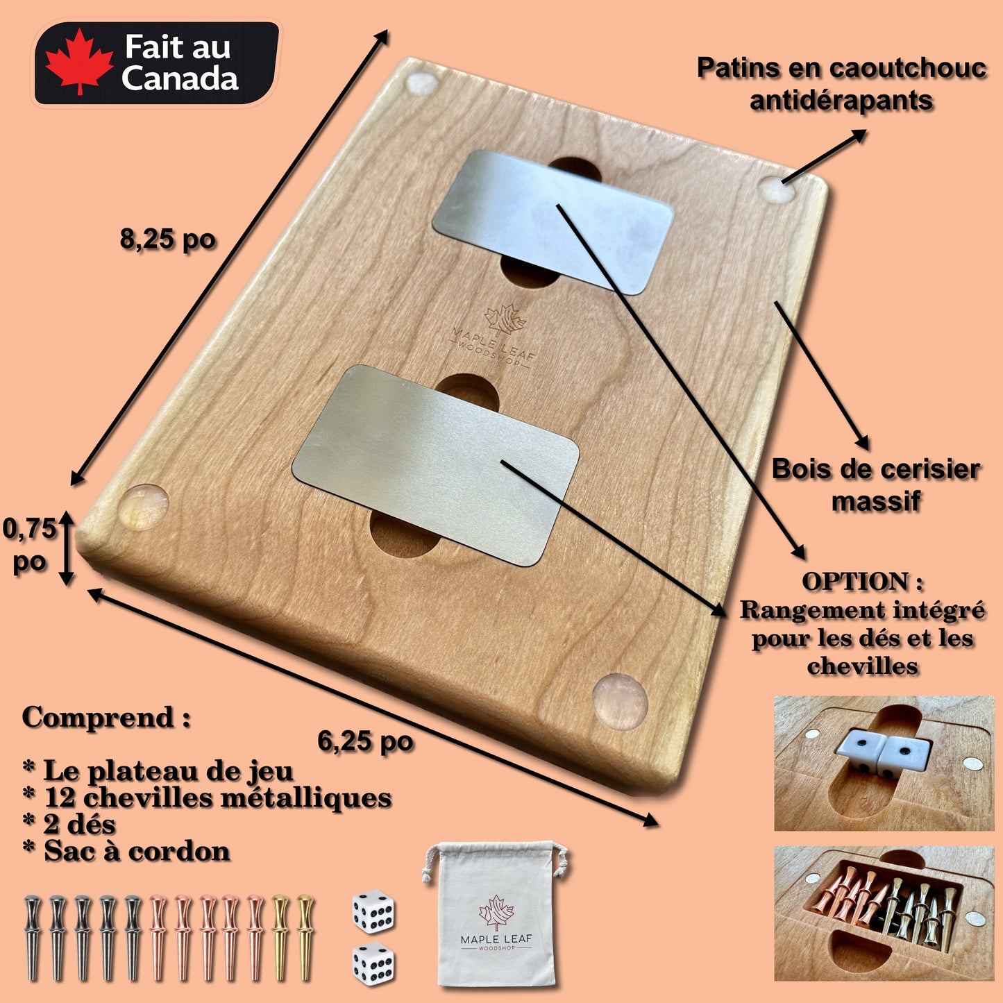 Jeu de société de baseball avec dés | Pliable | Format voyage | Rangement intégré | Jeu de dés | Piquets métalliques | Personnalisé | Votre logo | Bois dur de qualité supérieure