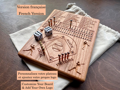 Baseball avec dés en français | Dice Baseball in French | Travel Size | Built-in Storage | Dice Game | Metal Pegs | Personalized | Your Logo | Solid Hardwood