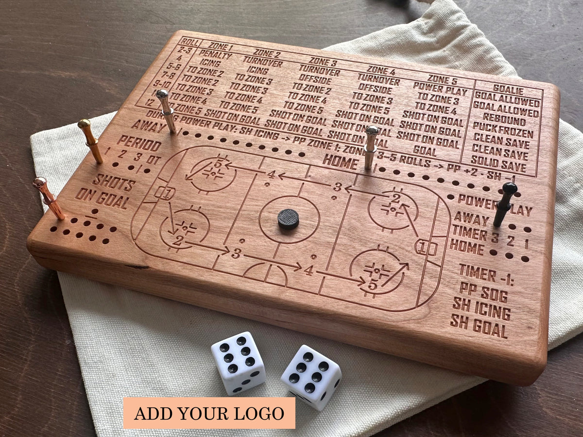 Wooden Dice Hockey Game | Travel Size | Built-in Storage | Dice Game | Board Game | Metal Pegs | Personalized | Your Logo | Solid Hardwood