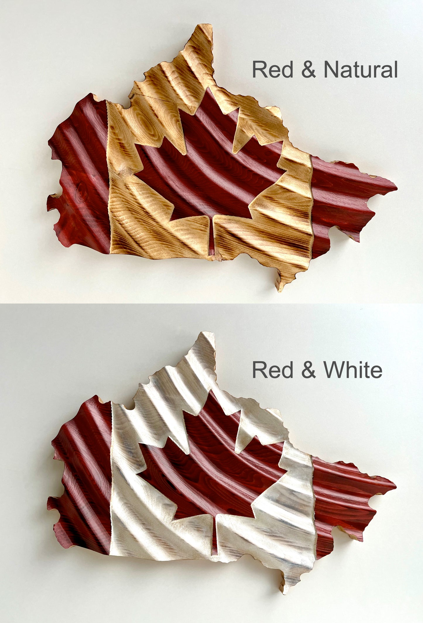 Drapeau de carte du Canada en bois ondulé 3D - Rouge et blanc | Drapeau de forme du Canada