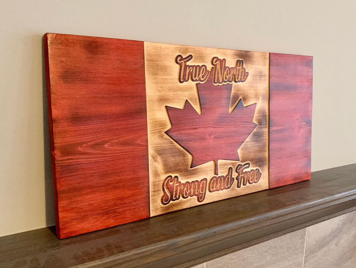 True North Strong And Free Wooden Canada Flag