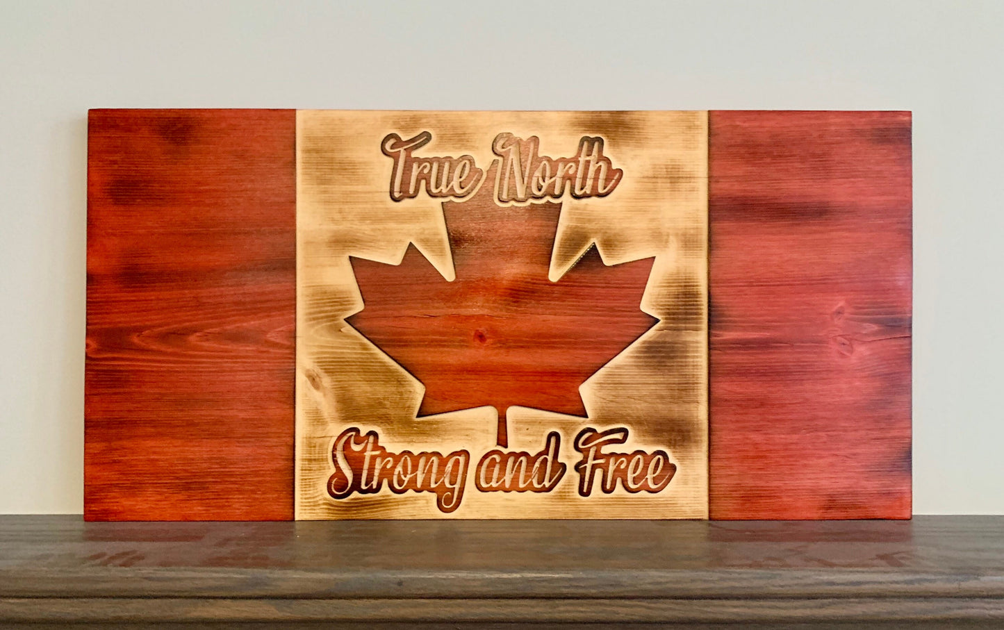 True North Strong And Free Wooden Canada Flag