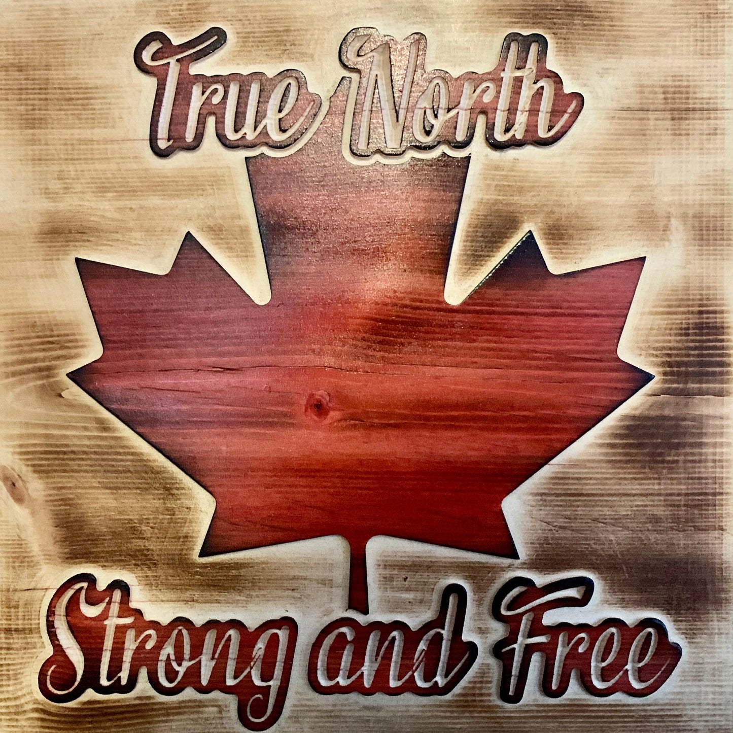 True North Strong And Free Wooden Canada Flag