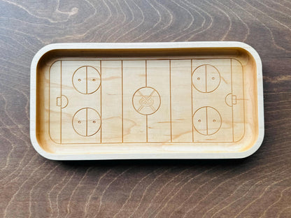 Ringette Rink Shape Hardwood Catchall Tray | Own Logo | Maple | Cherry | Walnut | Custom | Personalized