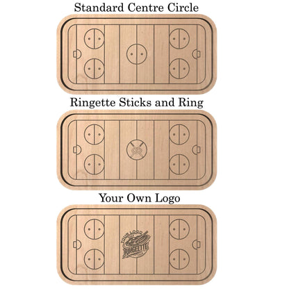 Ringette Rink Shape Hardwood Catchall Tray | Own Logo | Maple | Cherry | Walnut | Custom | Personalized