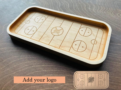 Ringette Rink Shape Hardwood Catchall Tray | Own Logo | Maple | Cherry | Walnut | Custom | Personalized