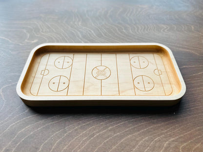 Ringette Rink Shape Hardwood Catchall Tray | Own Logo | Maple | Cherry | Walnut | Custom | Personalized