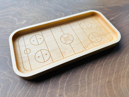 Ringette Rink Shape Hardwood Catchall Tray | Own Logo | Maple | Cherry | Walnut | Custom | Personalized