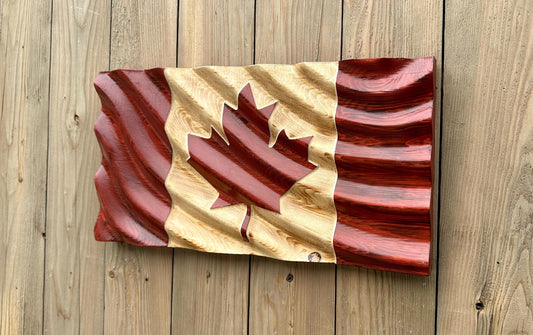 Wavy Wooden Canada Flag | Red & Natural | 22.5 " x 11.25" | Wave Style 1 | Ready to Ship
