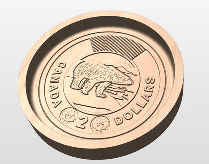 Wooden Canadian Coin Design Catchall Tray (Wholesale) | Loonie | Toonie | Maple | Cherry | Walnut |