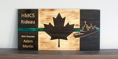 Personalized HMCS Green Thin Line Wooden Canada Flag | Navy | Military | Armed Forces | Army | Air Force | Royal Canadian | Wall Art | Gift