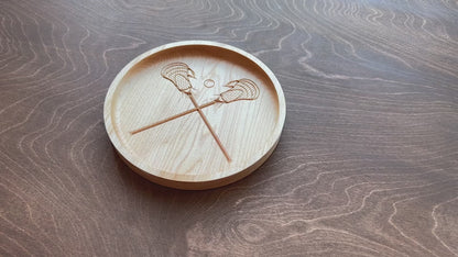 Lacrosse Sticks and Ball Hardwood Catchall Tray | Trivet | Personalized | Serving Tray | Maple | Cherry | Walnut