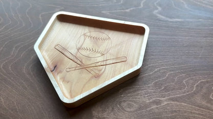 Baseball Home Plate Shape Hardwood Catchall Tray | Personalized | Home Base | Serving Tray | Maple | Cherry | Walnut | Softball